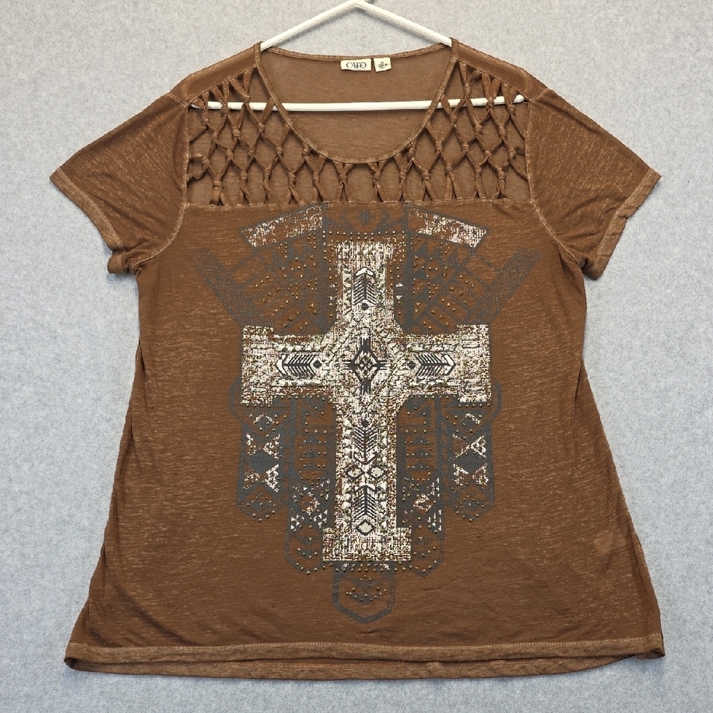 Cato Brown Tan Graphic Cut Out Tee